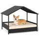 Elevated Rattan Wicker Dog House with Canopy and Removable Cushion