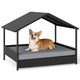 Elevated Rattan Wicker Dog House with Canopy and Removable Cushion