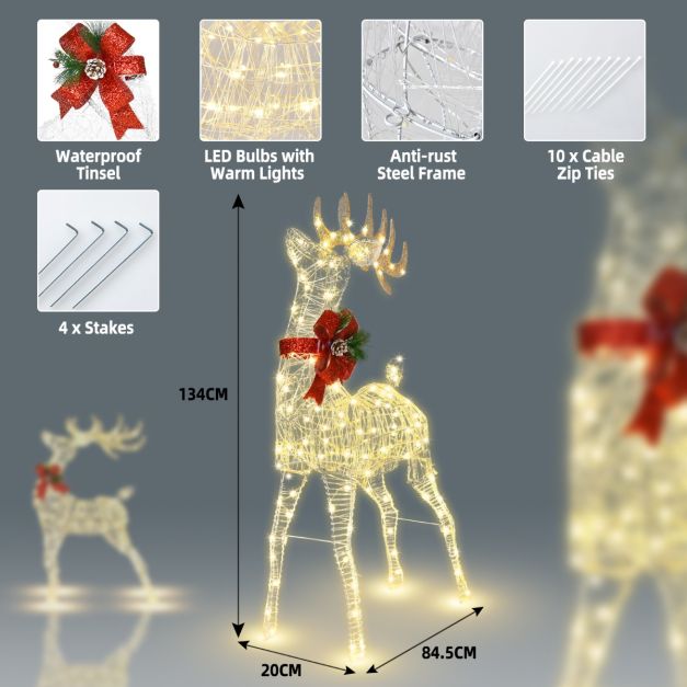 Pre-Lit LED Light up Reindeer with Exquisite Design for Decoration