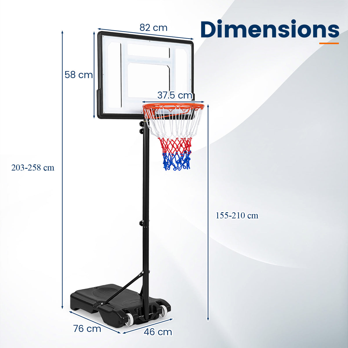 Basketball Hoop Outdoor 1.55-2.1M Height Adjustable