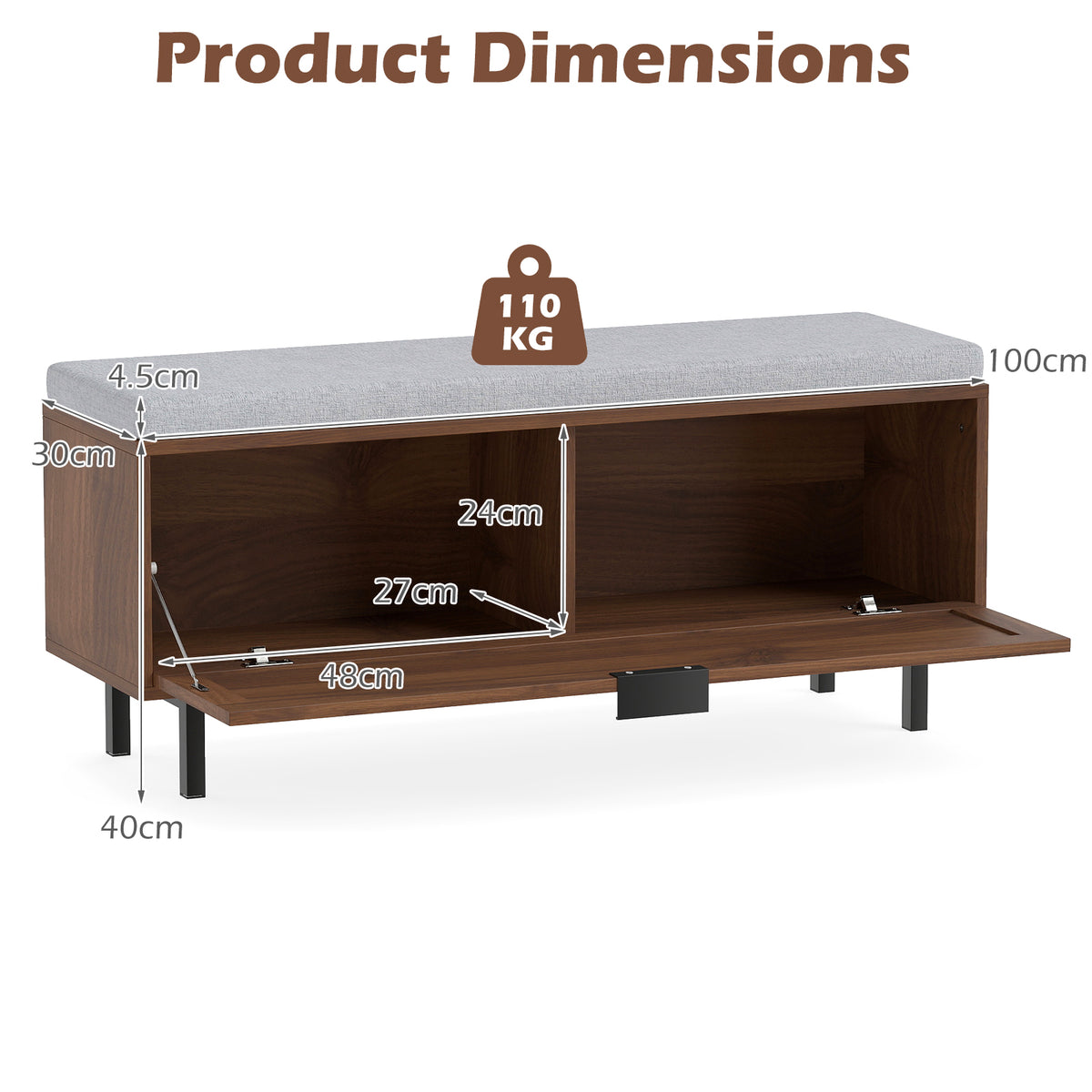 Shoe Storage Bench with Padded Cushion for Hallway Bedroom