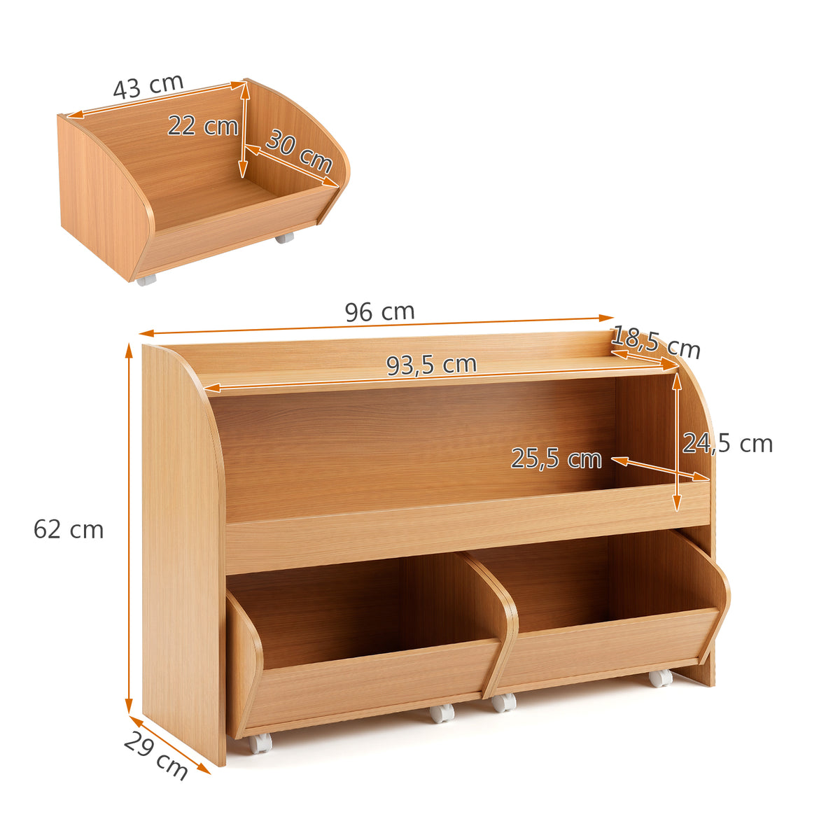 Kids Toy Storage Organizer, Toddler Wooden Montessori Toy Storage Shelf with 2 Rolling Drawers