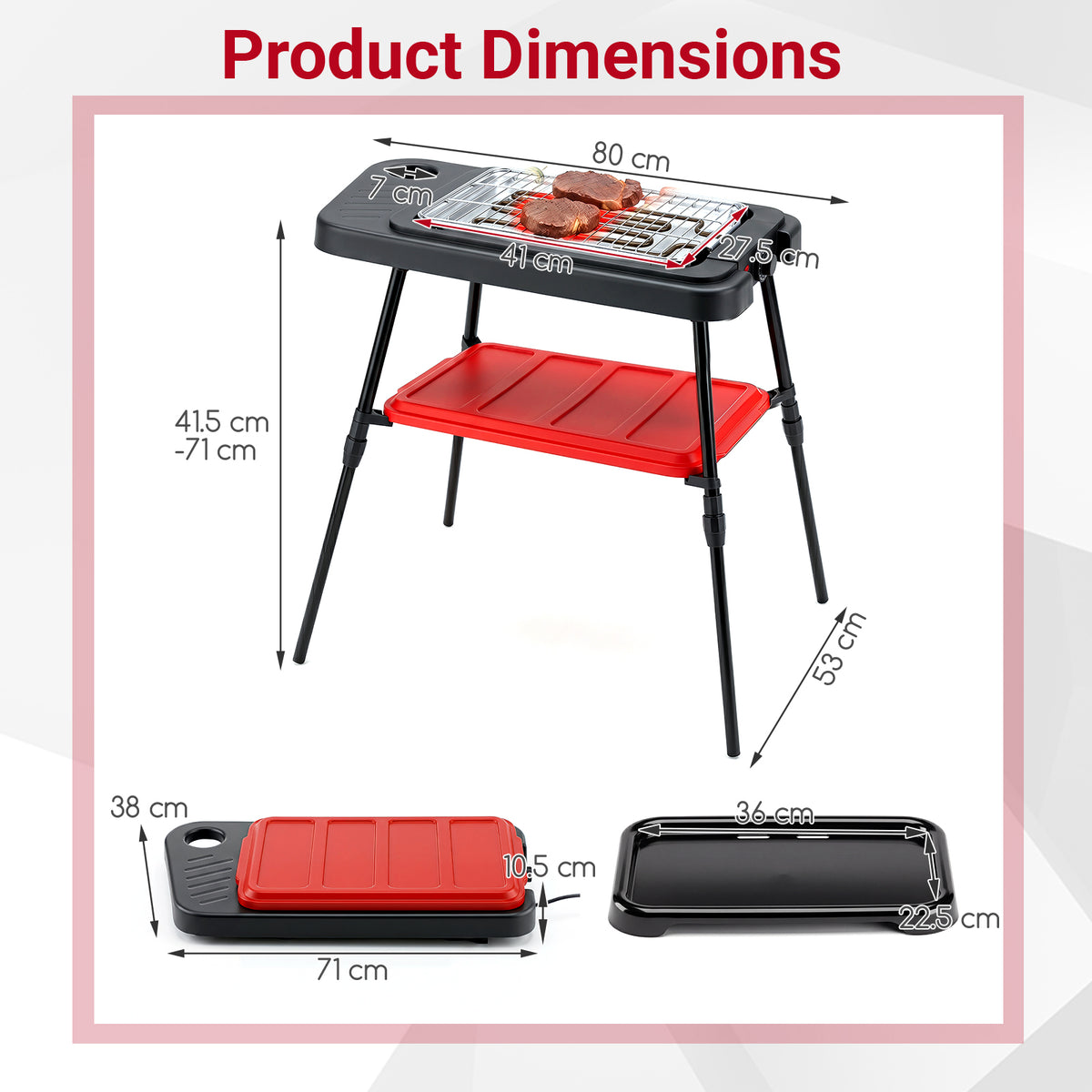 2000W 2-in-1 Electric Grill with Detachable Stand & Dual Plates Low-Smoke for Balcony