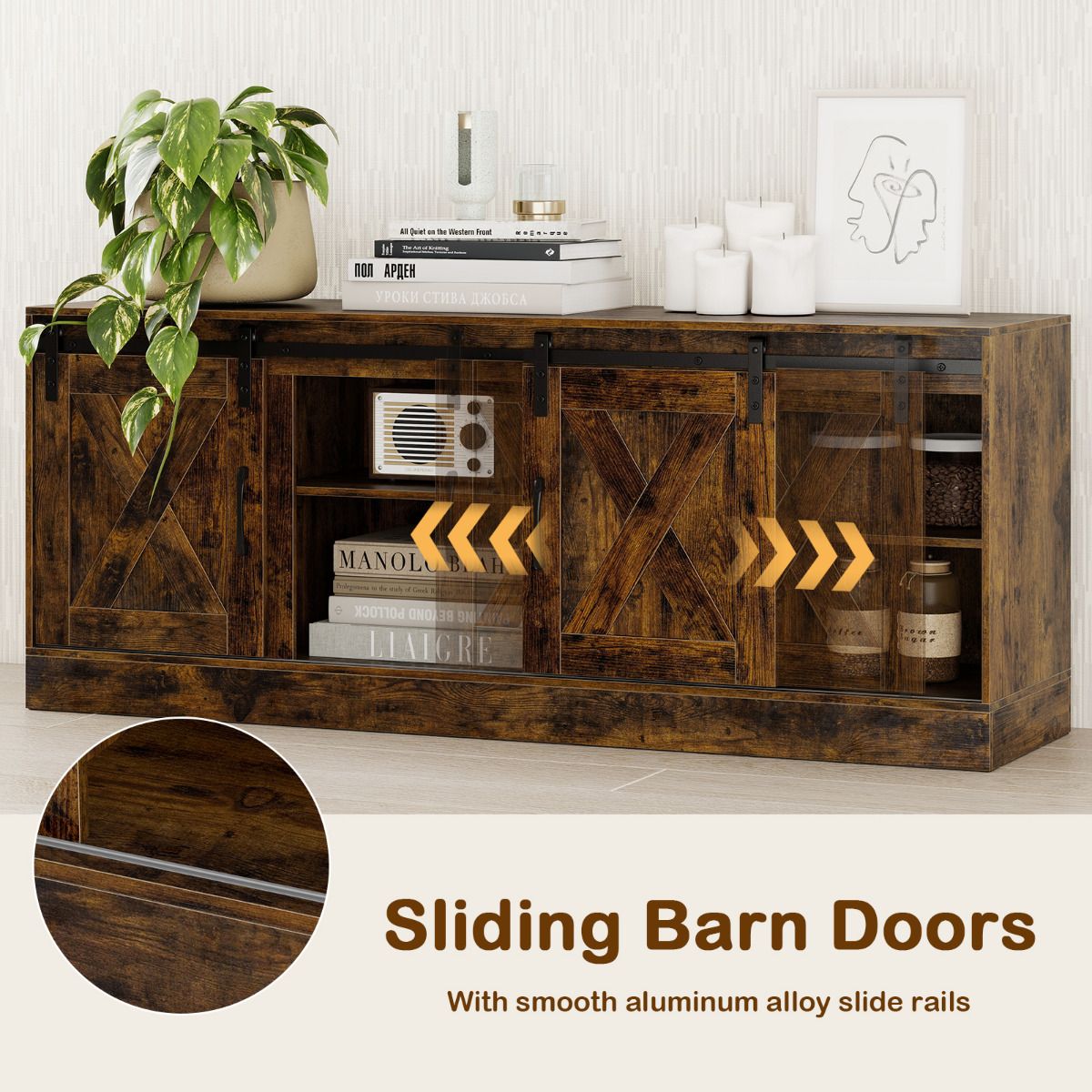 Farmhouse TV Stand for 70" TVs Entertainment Center with Sliding Barn Doors