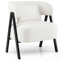 Faux Rabbit Fur Upholstered Armchair with Lumbar Pillow and Metal Legs