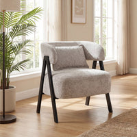 Faux Rabbit Fur Upholstered Armchair with Lumbar Pillow and Metal Legs