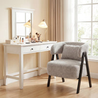 Faux Rabbit Fur Upholstered Armchair with Lumbar Pillow and Metal Legs