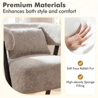 Faux Rabbit Fur Upholstered Armchair with Lumbar Pillow and Metal Legs