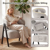 Faux Rabbit Fur Upholstered Armchair with Lumbar Pillow and Metal Legs