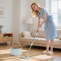 Flat Floor Mop and Bucket System with Mope Heads and Washable Microfiber Pads
