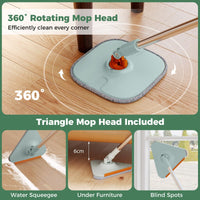 Flat Floor Mop and Bucket System with Mope Heads and Washable Microfiber Pads