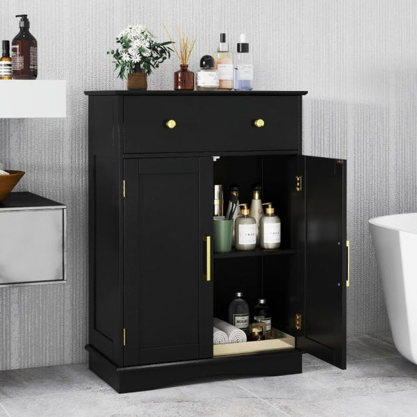 Floor Storage Cabinet with Drawer and Adjustable Shelf