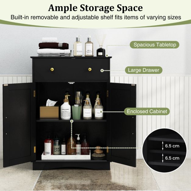 Floor Storage Cabinet with Drawer and Adjustable Shelf