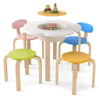 Flower-shaped Children Table Set with 4 Colorful Chairs and Stools
