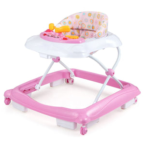 Foldable Baby Walker with 3 Adjustable Heights Comfy Padded Seat Lights and Music Tray