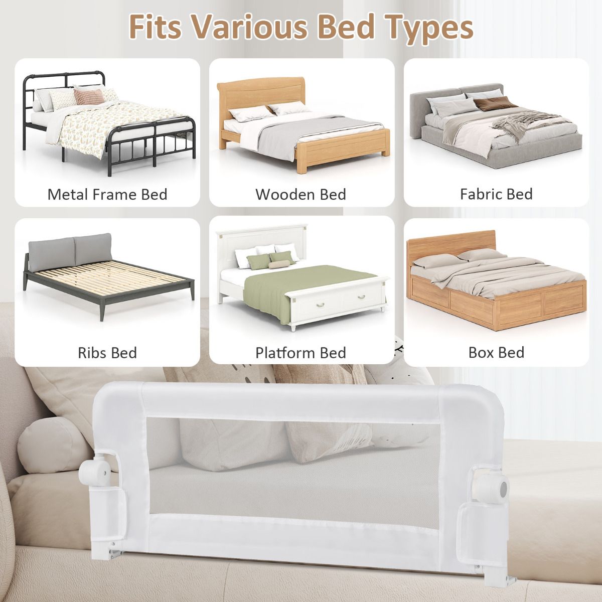 Foldable Bed Rail for Toddlers with Detachable Oxford Fabric Cover
