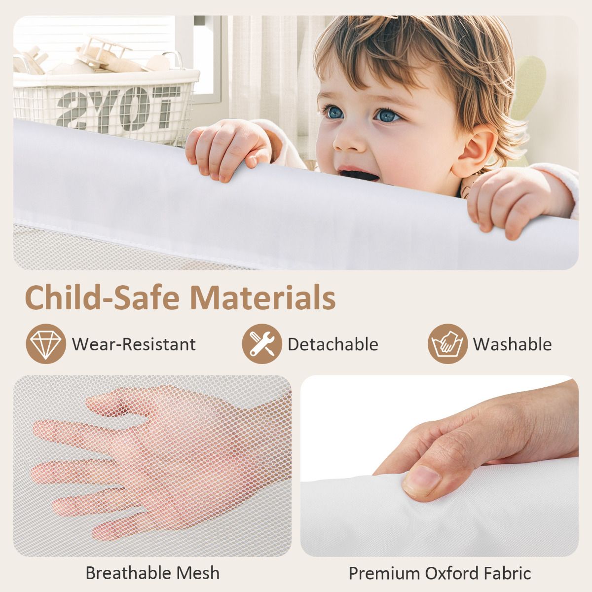Foldable Bed Rail for Toddlers with Detachable Oxford Fabric Cover