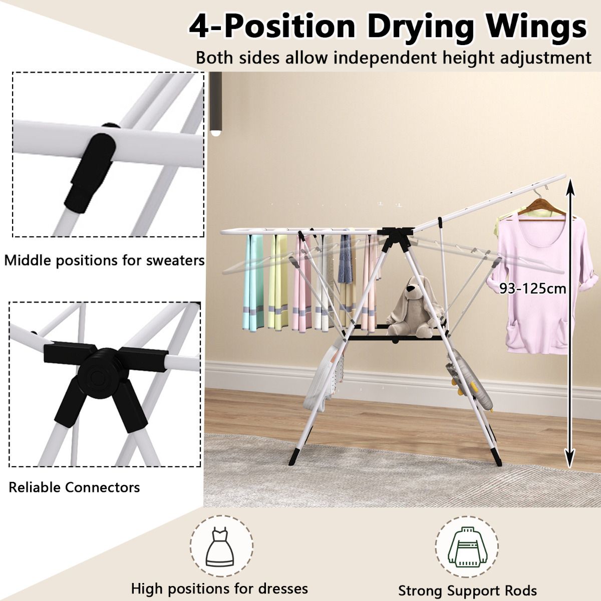 Foldable Drying Rack Space-Saving Laundry Clothes Storage w/ Stainless Steel
