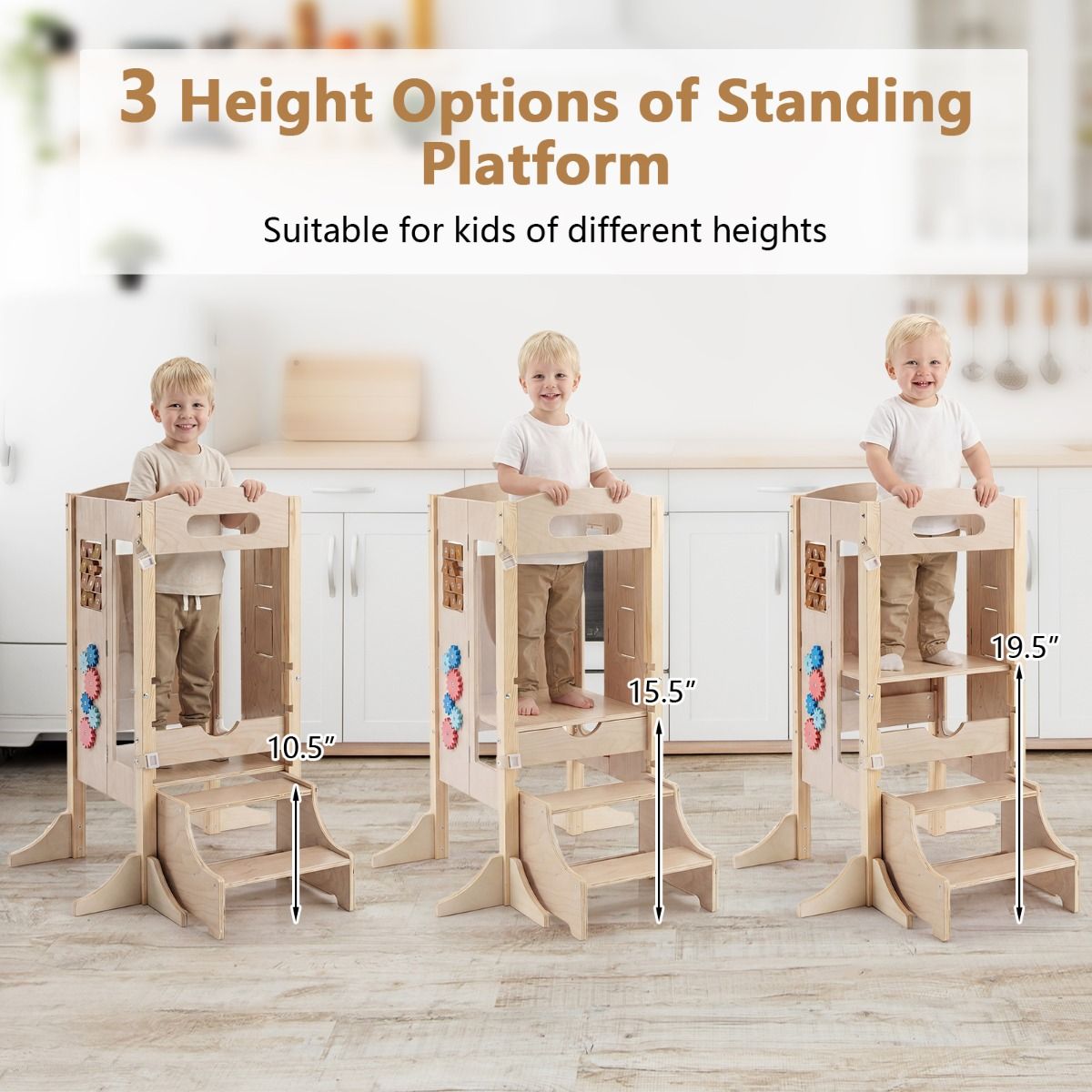 Foldable Learning Tower Toddler Tower with Adjustable Height and Detachable Safety Net