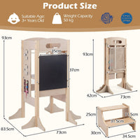 Foldable Learning Tower Toddler Tower with Adjustable Height and Detachable Safety Net