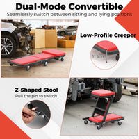 2-in-1 Foldable Low Profile Garage Creeper with Padded Seat and 6 Wheels