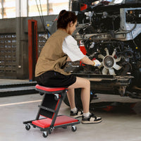 2-in-1 Foldable Low Profile Garage Creeper with Padded Seat and 6 Wheels