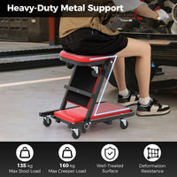 2-in-1 Foldable Low Profile Garage Creeper with Padded Seat and 6 Wheels