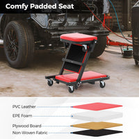 2-in-1 Foldable Low Profile Garage Creeper with Padded Seat and 6 Wheels