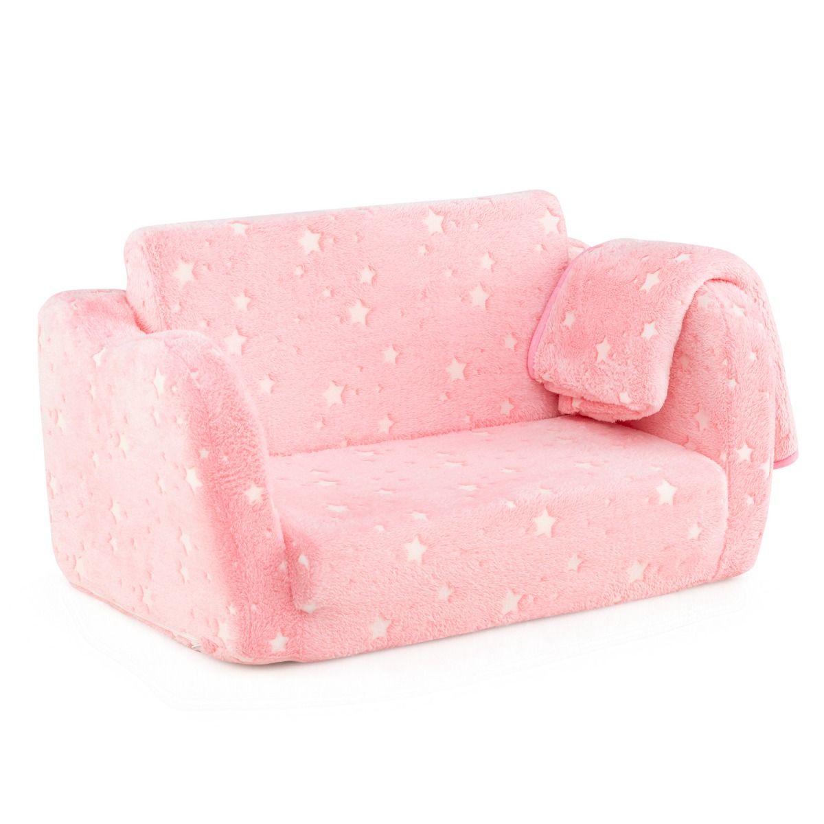 2-in-1 Folding Kids Couch with Blanket for 3+ Kids