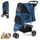 One-click Folding Pet Stroller with Adjustable Canopy and Removable Washable Pad