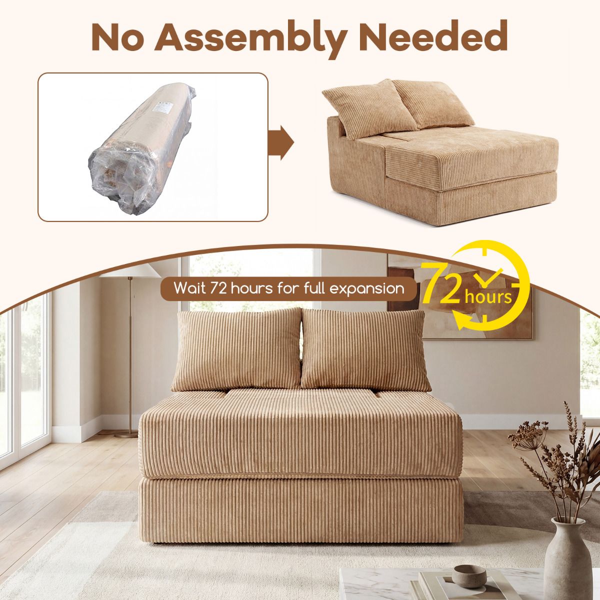 Folding Sofa Bed Convertible Sleeper Chair with Dual Pillows