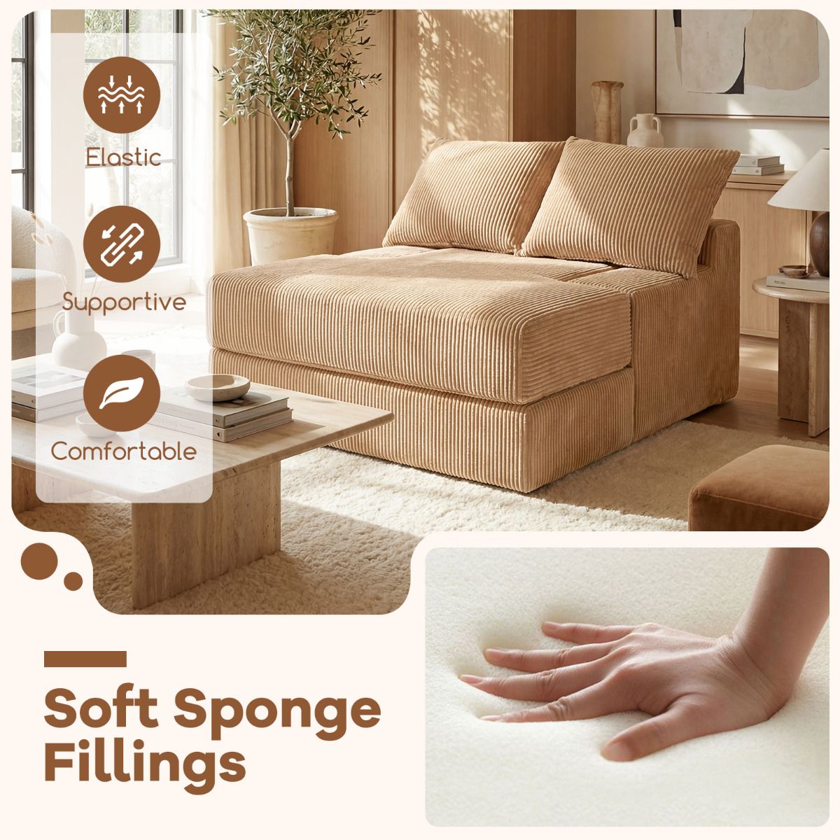 Folding Sofa Bed Convertible Sleeper Chair with Dual Pillows