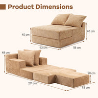 Folding Sofa Bed Convertible Sleeper Chair with Dual Pillows