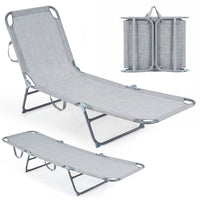 Folding Sun Lounger Reclining Beach Chair with Adjustable Backrest