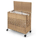Folding Synthetic Rattan Clothes Hamper with 2 Removable and Washable Liner Bags for Bedroom