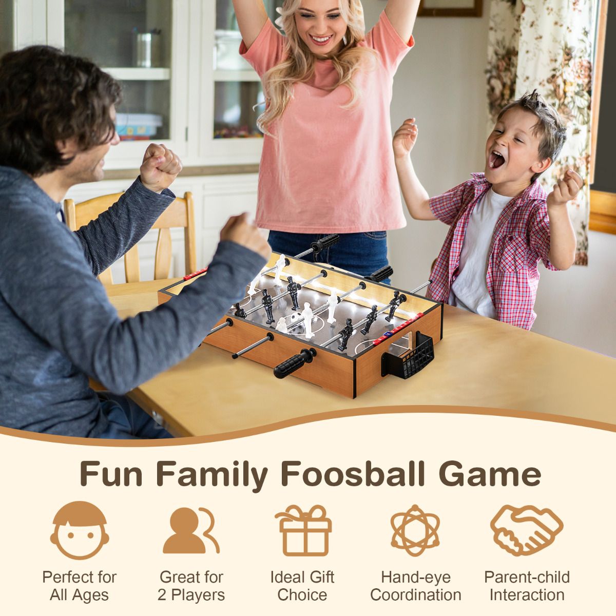 Foosball Table with LED Lights Realistic Players and 2 Balls