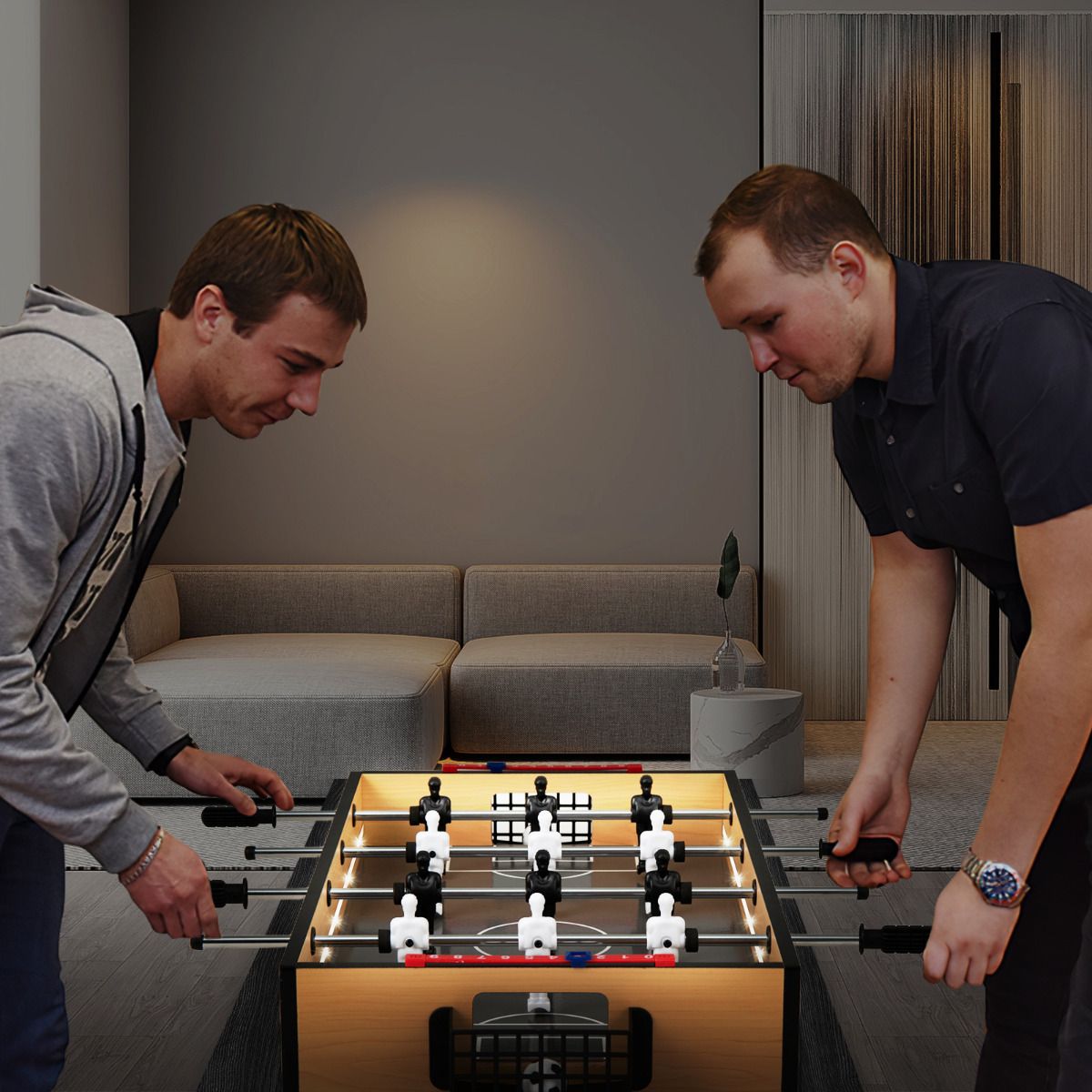 Foosball Light Foosball Table with LED Lights Realistic Players and 2 Balls – Giantex.au