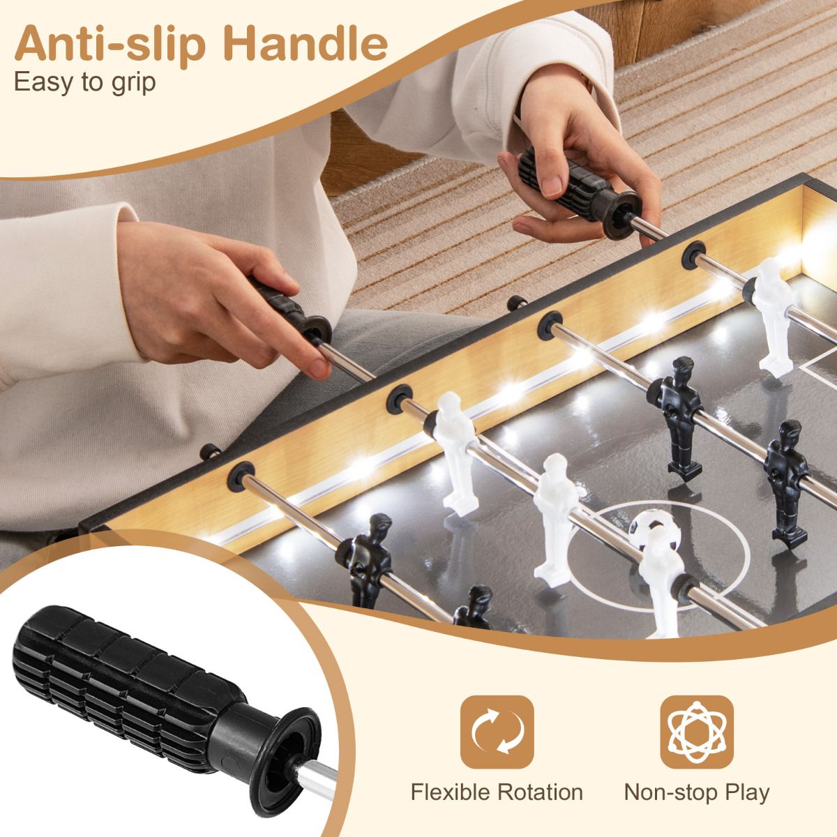 Foosball Table with LED Lights Realistic Players and 2 Balls