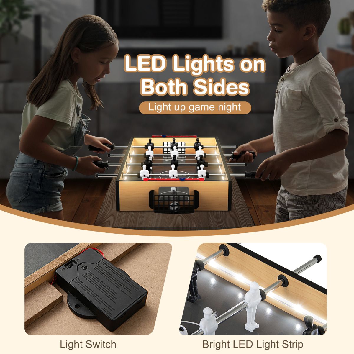 Foosball Light Foosball Table with LED Lights Realistic Players and 2 Balls – Giantex.au