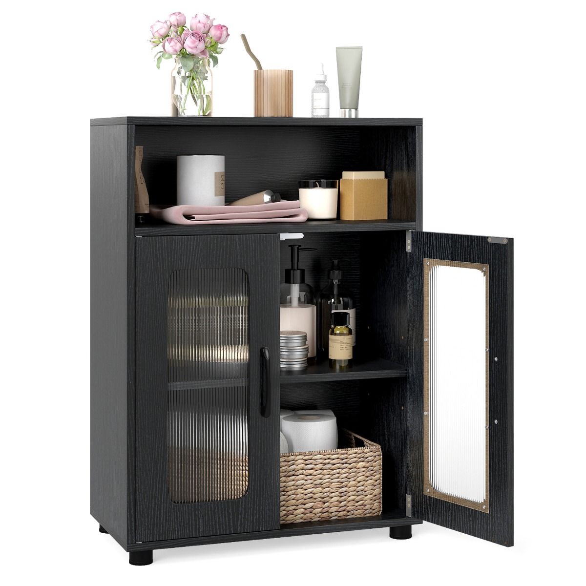 Bathroom Cabinet with 2 Doors and 3-Level Adjustable Shelf