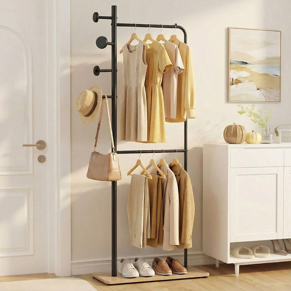 Freestanding Clothes Organizer with Rubber Wood Hooks