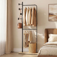 Freestanding Clothes Organizer with Rubber Wood Hooks