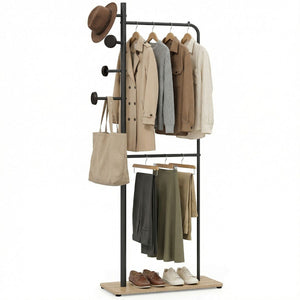 Freestanding Clothes Organizer with Rubber Wood Hooks