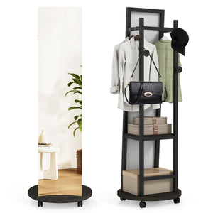 Freestanding Coat Tree with 3 Hooks and Storage Shelves