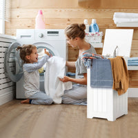 Freestanding Laundry Cabinet with Top Lid and Metal Hinge