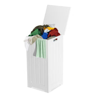Freestanding Laundry Cabinet with Top Lid and Metal Hinge