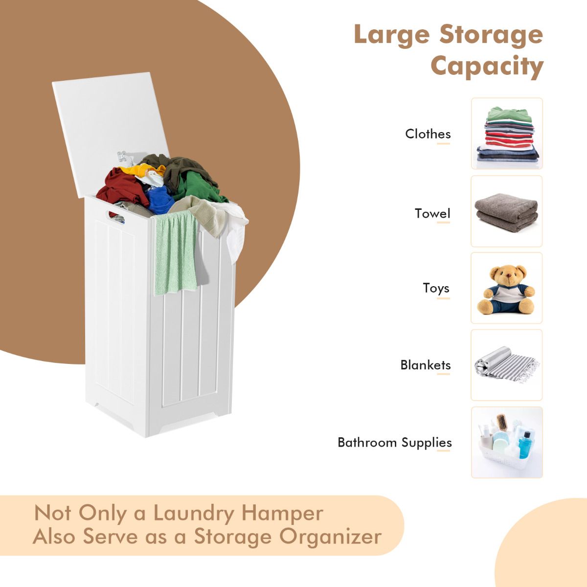 Freestanding Laundry Cabinet with Top Lid and Metal Hinge