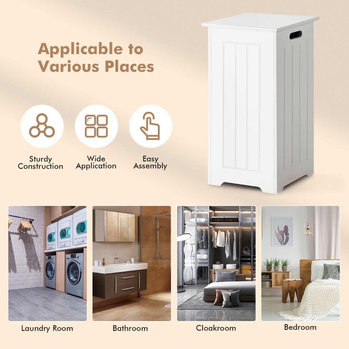 Freestanding Laundry Cabinet with Top Lid and Metal Hinge