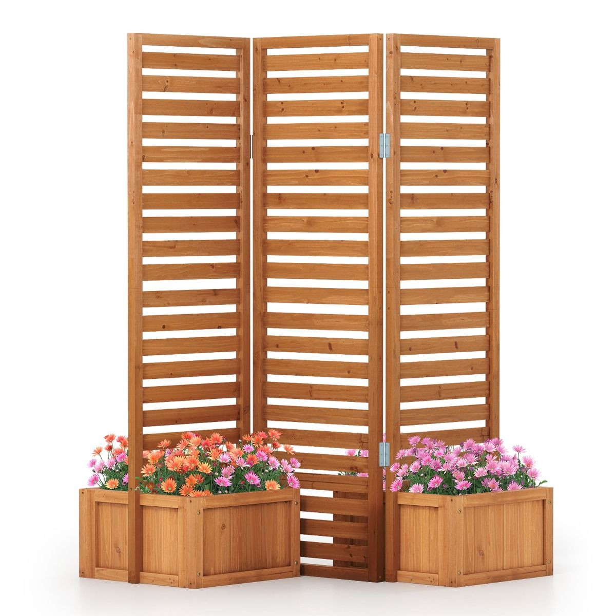 Freestanding Privacy Screen with 2 Self-Draining Planter Boxes