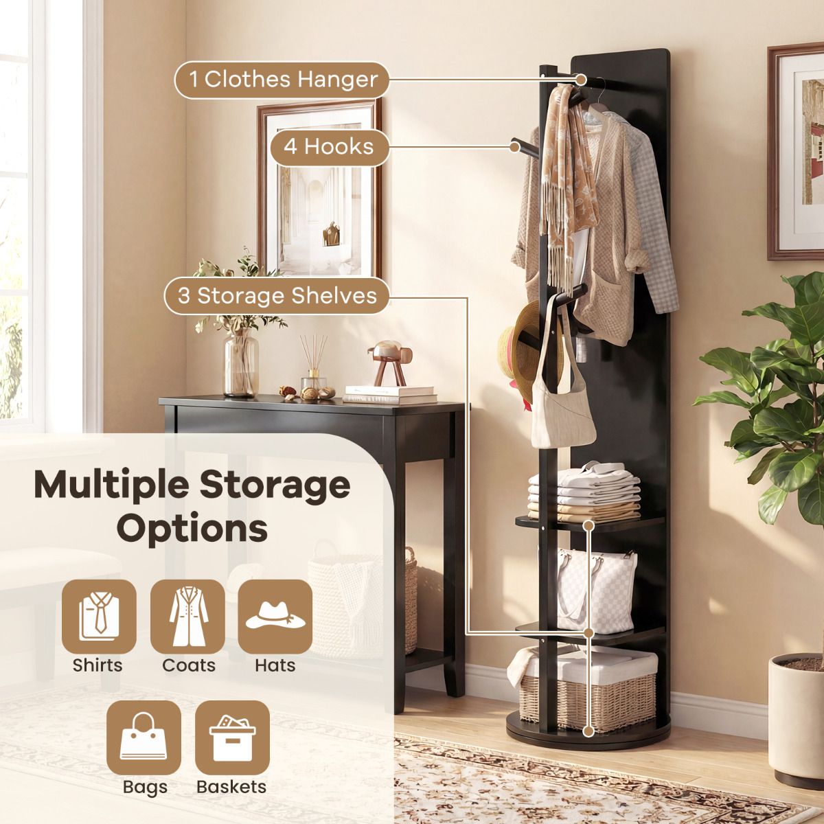 Full Length Mirror Coat Rack Solid Wood Standing Mirror